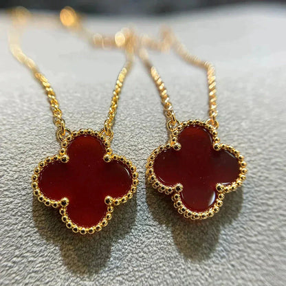 [ELAN LUXE]CLOVER 15MM CARNELIAN SINGLE FLOWER NECKLACE