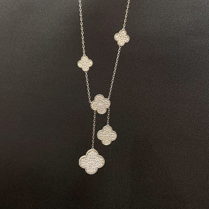 [ELAN LUXE]CLOVER 5 MOTIFS SILVER DIAMONDS NECKLACE