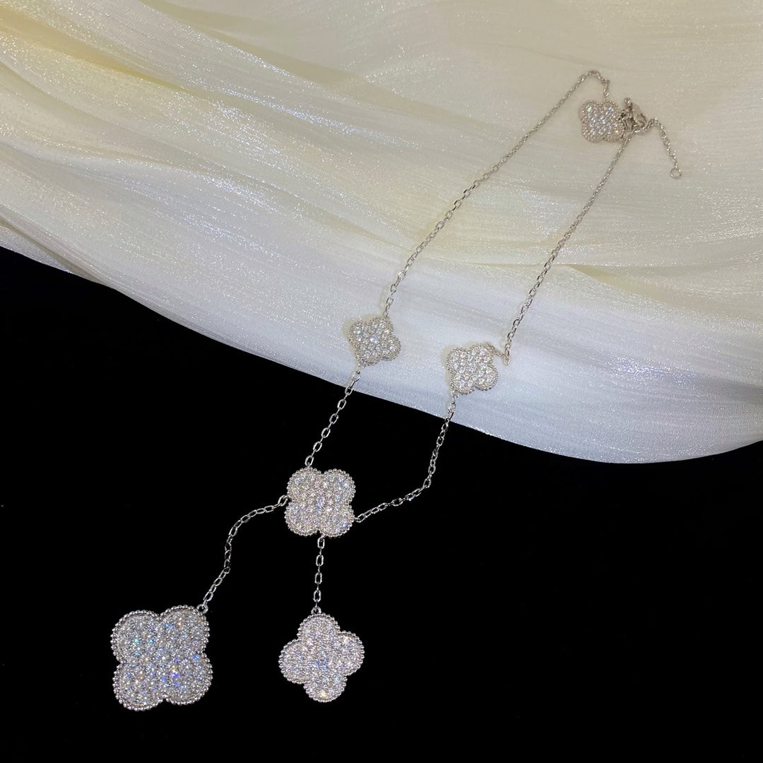 [ELAN LUXE]CLOVER 5 MOTIFS SILVER DIAMONDS NECKLACE