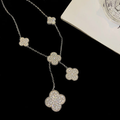 [ELAN LUXE]CLOVER 5 MOTIFS SILVER DIAMONDS NECKLACE
