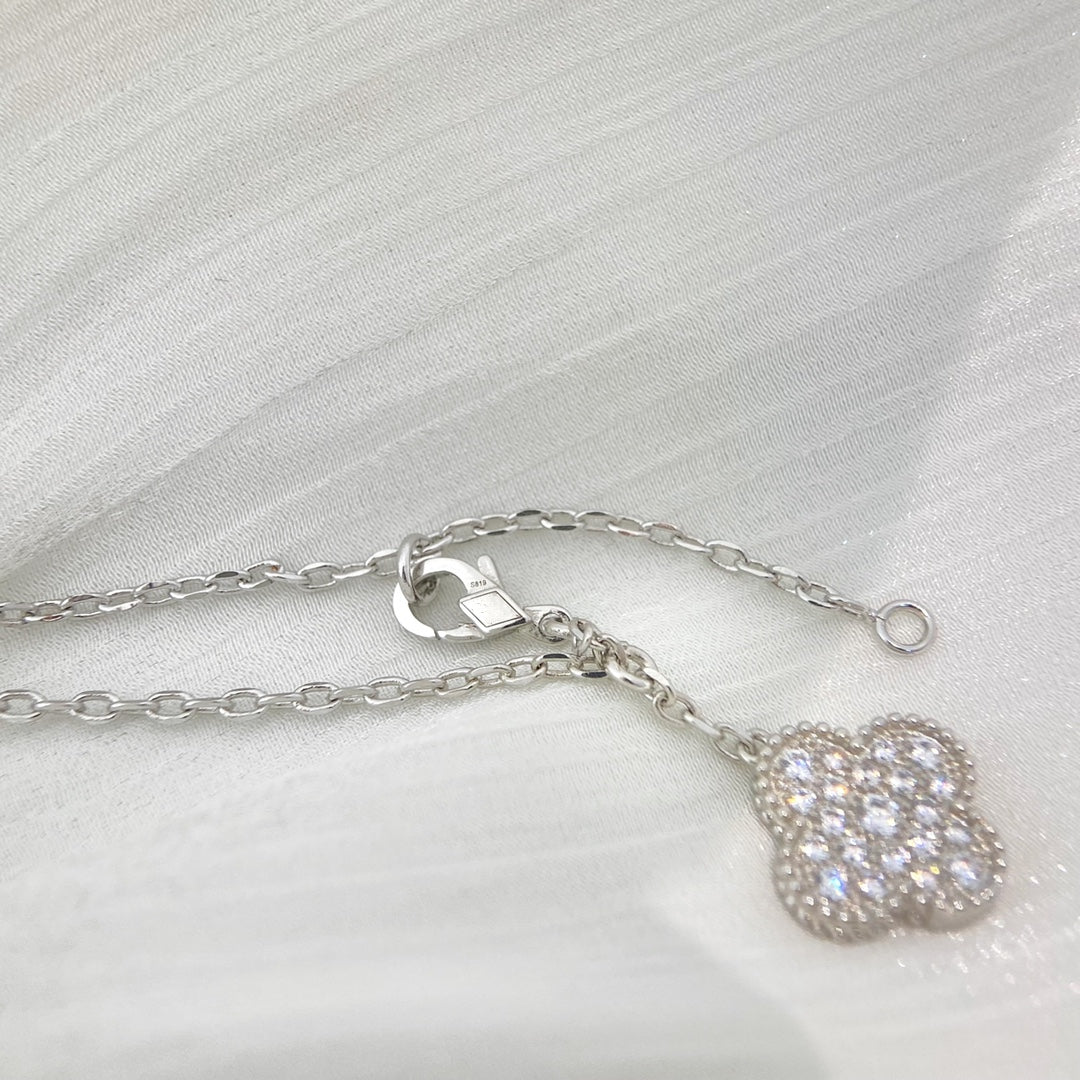 [ELAN LUXE]CLOVER 5 MOTIFS SILVER DIAMONDS NECKLACE