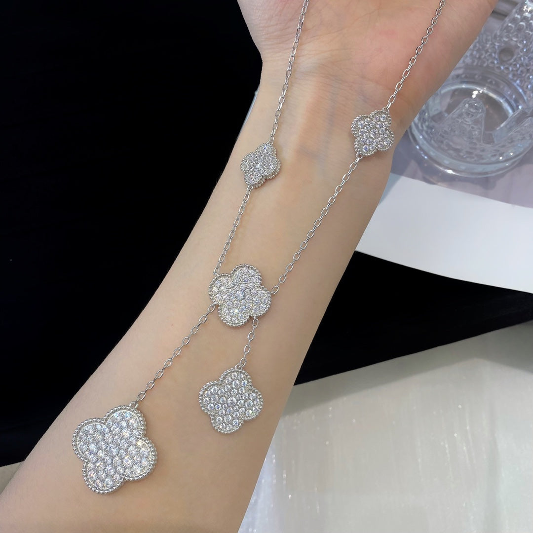 [ELAN LUXE]CLOVER 5 MOTIFS SILVER DIAMONDS NECKLACE