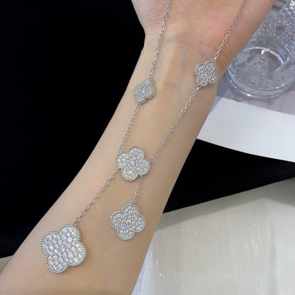 [ELAN LUXE]CLOVER 5 MOTIFS SILVER DIAMONDS NECKLACE