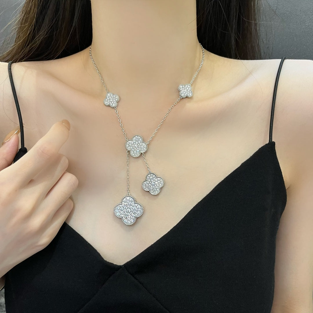 [ELAN LUXE]CLOVER 5 MOTIFS SILVER DIAMONDS NECKLACE