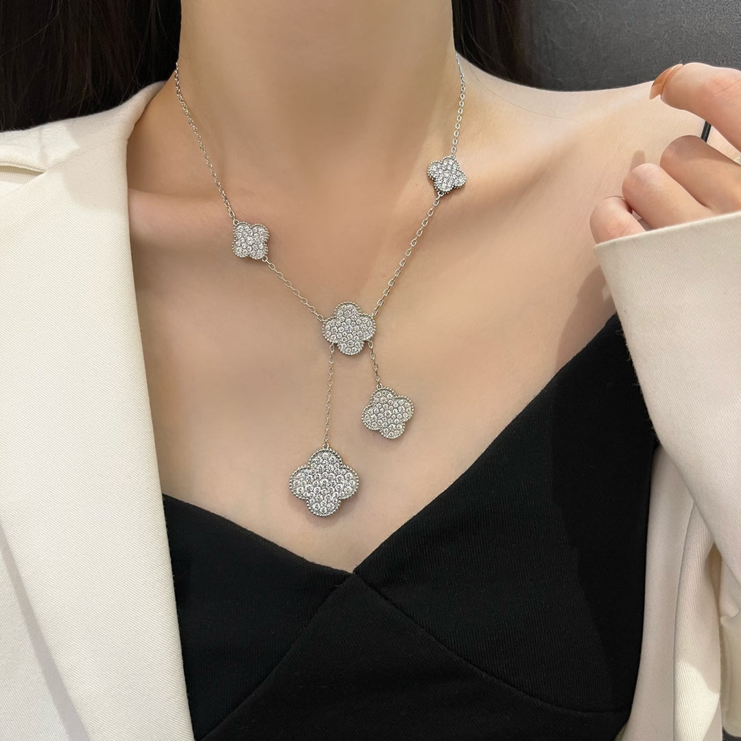 [ELAN LUXE]CLOVER 5 MOTIFS SILVER DIAMONDS NECKLACE