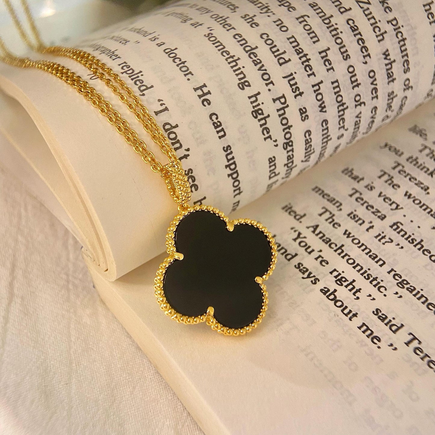 [ELAN LUXE]CLOVER 25MM NECKLACE GOLD ONYX