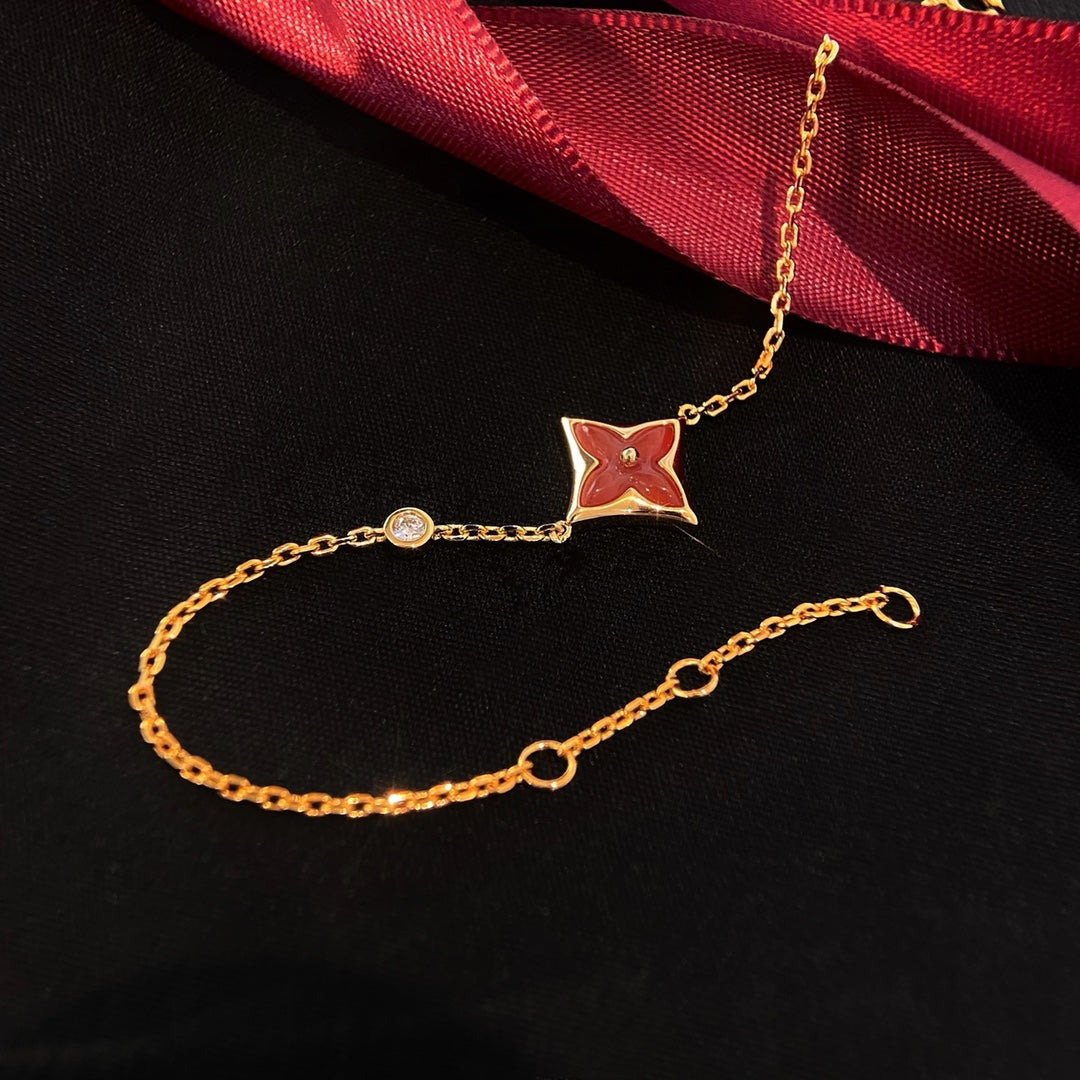 [ELAN LUXE]COLOR STAR CARNELIAN PINK GOLD DIAMOND BRACELET