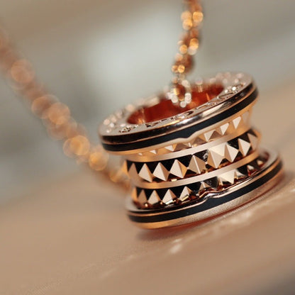 [ELAN LUXE]ZERO 1 ROCK PEDANT PINK GOLD BLACK NECKLACE