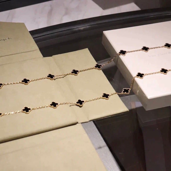 [ELAN LUXE]CLOVER 20 MOTIFS ONYX NECKLACE