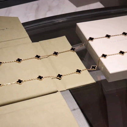 [ELAN LUXE]CLOVER 20 MOTIFS ONYX NECKLACE