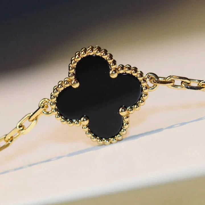 [ELAN LUXE]CLOVER 20 MOTIFS ONYX NECKLACE