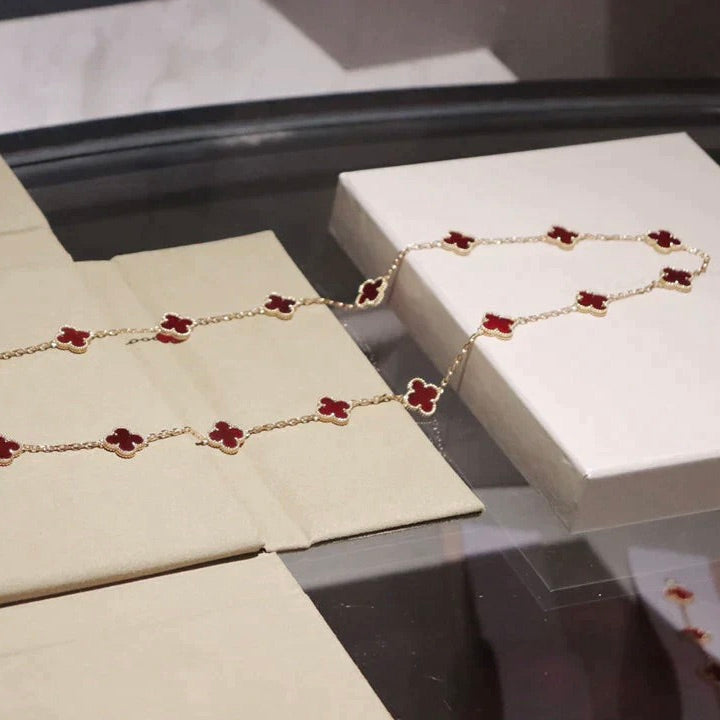 [ELAN LUXE]CLOVER 20 MOTIFS CARNELIAN NECKLACE