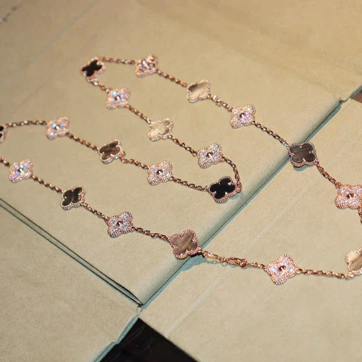[ELAN LUXE]CLOVER 20 MOTIFS DARK MOP DIAMOND  NECKLACE