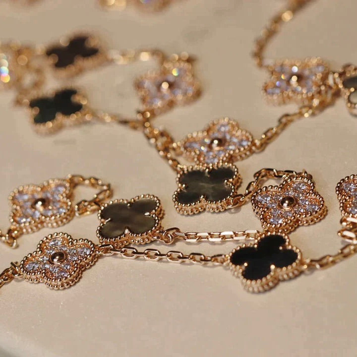 [ELAN LUXE]CLOVER 20 MOTIFS DARK MOP DIAMOND  NECKLACE