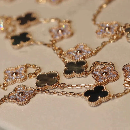 [ELAN LUXE]CLOVER 20 MOTIFS DARK MOP DIAMOND  NECKLACE