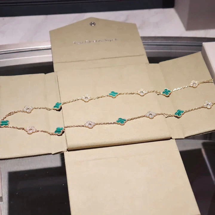 [ELAN LUXE]CLOVER 20 MOTIFS MALACHITE DIAMOND NECKLACE