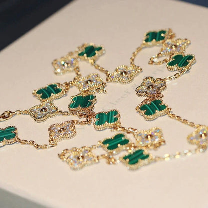 [ELAN LUXE]CLOVER 20 MOTIFS MALACHITE DIAMOND NECKLACE