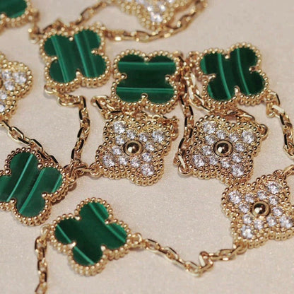 [ELAN LUXE]CLOVER 20 MOTIFS MALACHITE DIAMOND NECKLACE