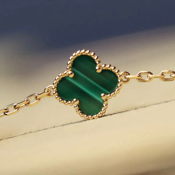 [ELAN LUXE]CLOVER 20 MOTIFS MALACHITE DIAMOND NECKLACE