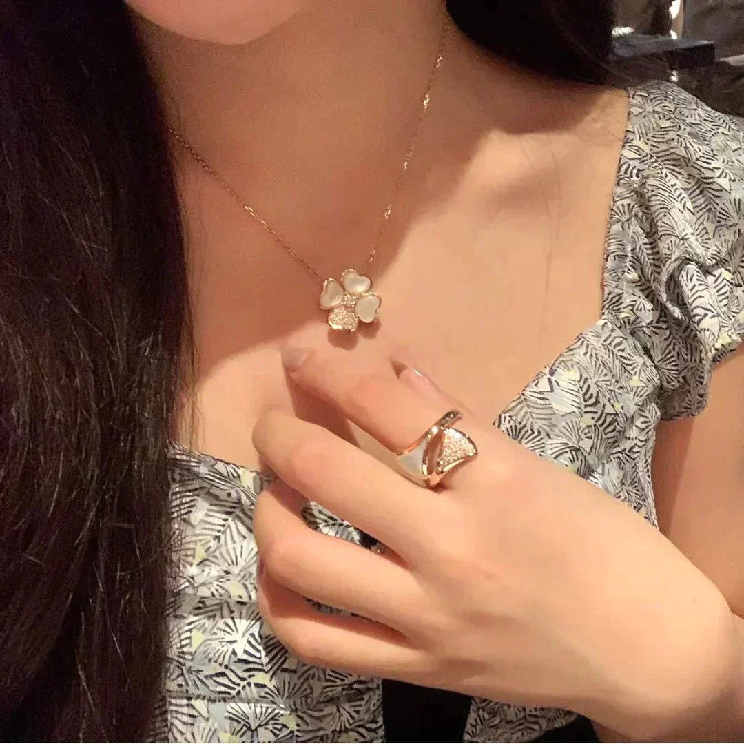 [ELAN LUXE]CLOVER MOP DIAMOND ROSE GOLD NECKLACE