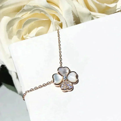 [ELAN LUXE]CLOVER MOP DIAMOND ROSE GOLD NECKLACE