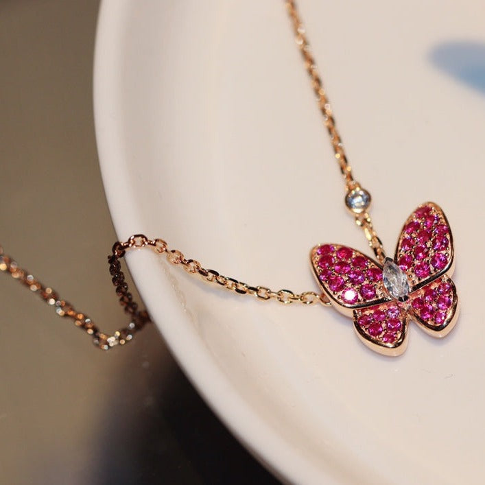 [ELAN LUXE]BUTTERFLY RED DIAMOND ROSE GOLD NECKLACE