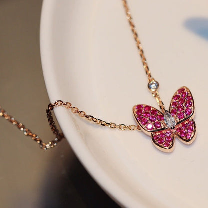 [ELAN LUXE]BUTTERFLY RED DIAMOND ROSE GOLD NECKLACE
