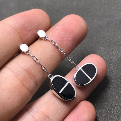 [ELAN LUXE]CHAINE VERSO BLACK CERAMIC SILVER EARRINGS