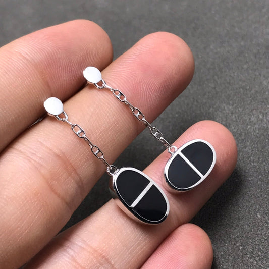 [ELAN LUXE]CHAINE VERSO BLACK CERAMIC SILVER EARRINGS