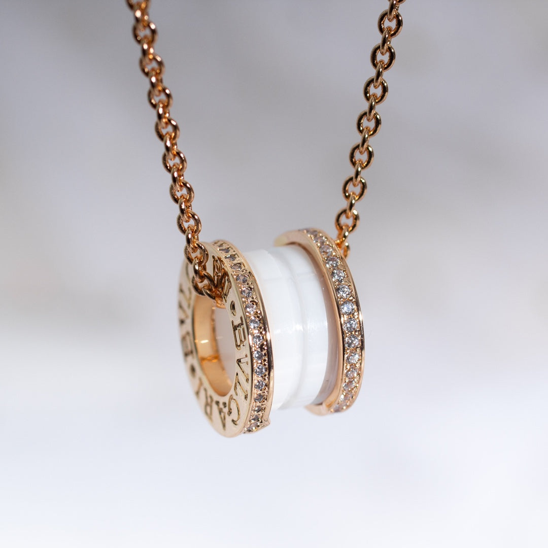 [ELAN LUXE]ZERO 1 WHITE CERAMIC PINK GOLD DIAMOND NECKLACE