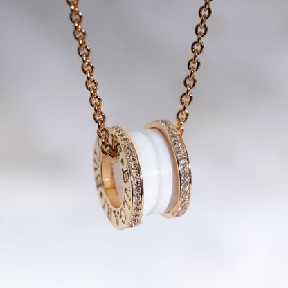 [ELAN LUXE]ZERO 1 WHITE CERAMIC PINK GOLD DIAMOND NECKLACE