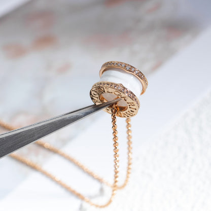 [ELAN LUXE]ZERO 1 WHITE CERAMIC PINK GOLD DIAMOND NECKLACE