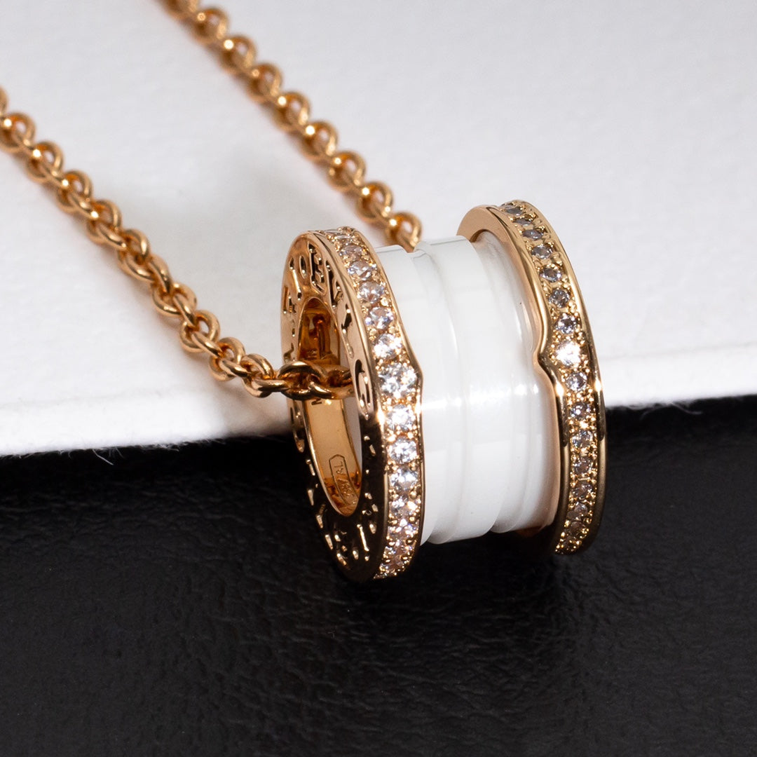 [ELAN LUXE]ZERO 1 WHITE CERAMIC PINK GOLD DIAMOND NECKLACE