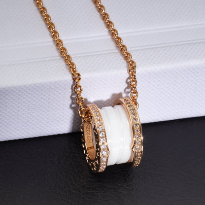 [ELAN LUXE]ZERO 1 WHITE CERAMIC PINK GOLD DIAMOND NECKLACE