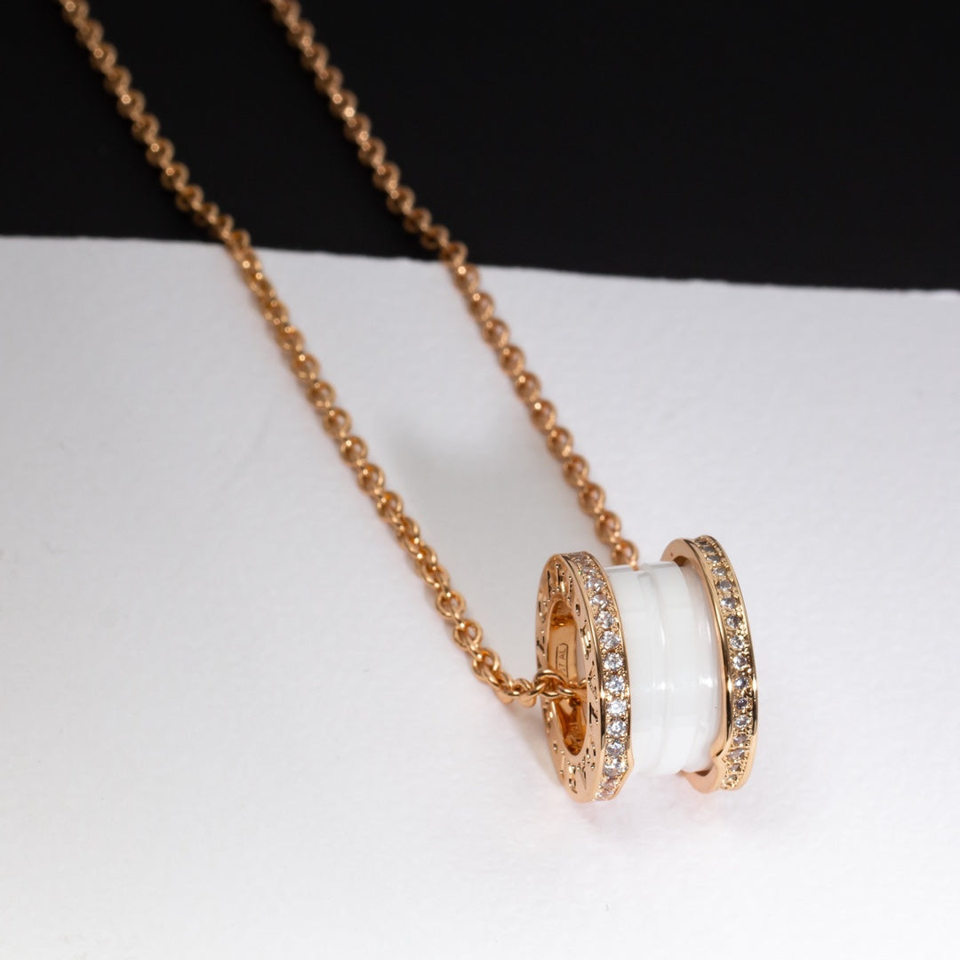 [ELAN LUXE]ZERO 1 WHITE CERAMIC PINK GOLD DIAMOND NECKLACE