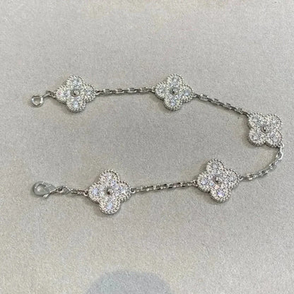 [ELAN LUXE]CLOVER 5 MOTIFS  DIAMOND BRACELET SILVER