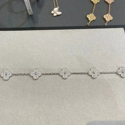 [ELAN LUXE]CLOVER 5 MOTIFS  DIAMOND BRACELET SILVER