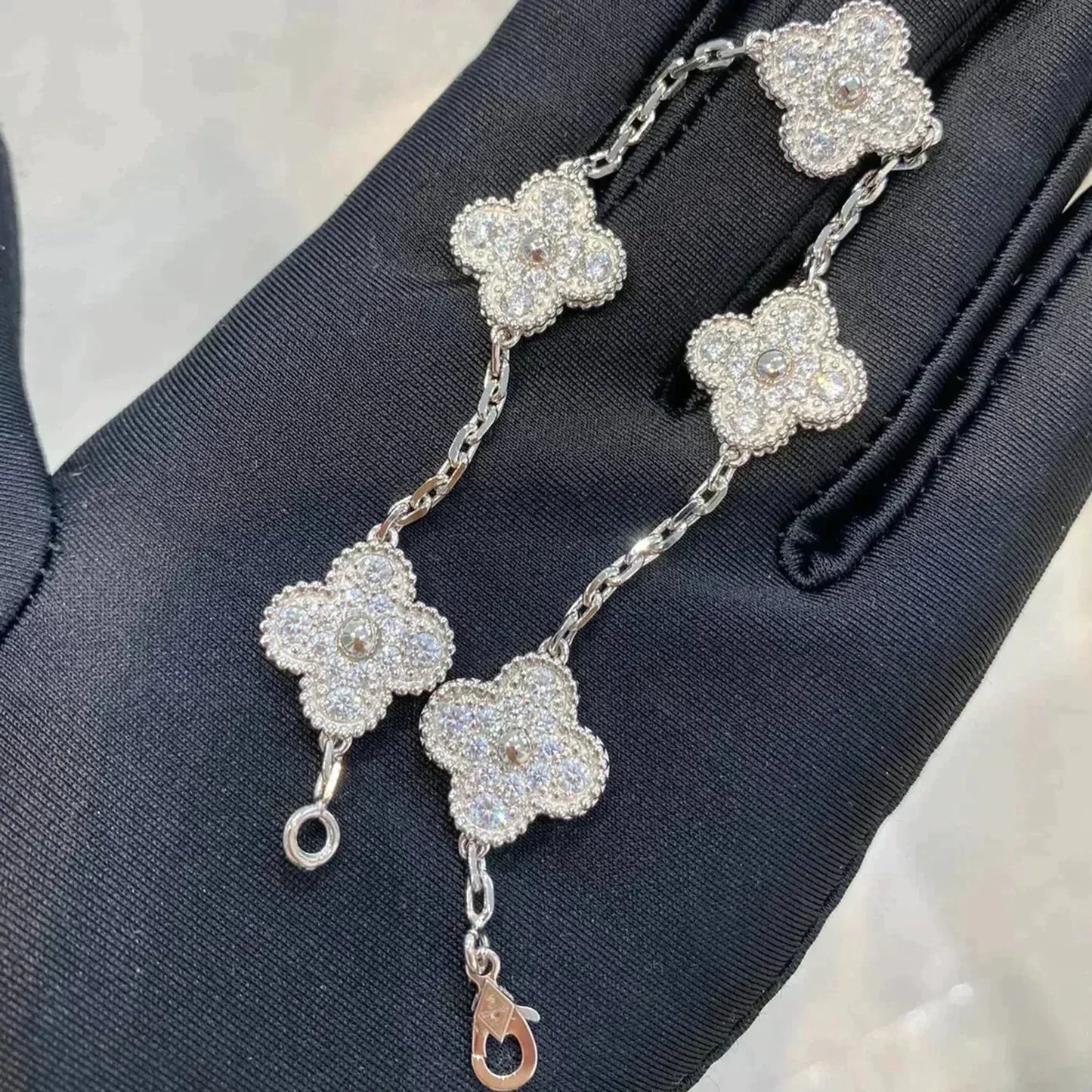 [ELAN LUXE]CLOVER 5 MOTIFS  DIAMOND BRACELET SILVER