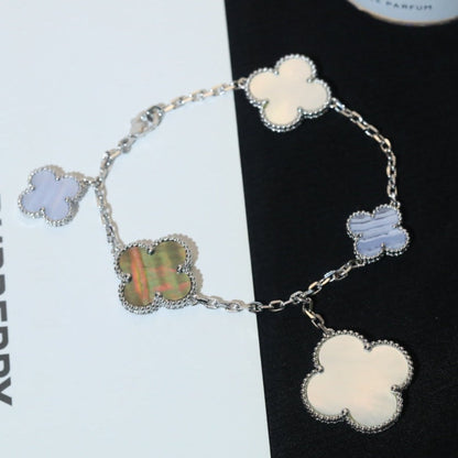 [ELAN LUXE]CLOVER BRACELET 5 MOTIFS MOP CHALCEDONY SILVER