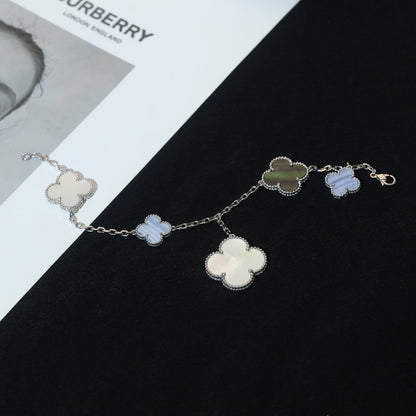 [ELAN LUXE]CLOVER BRACELET 5 MOTIFS MOP CHALCEDONY SILVER