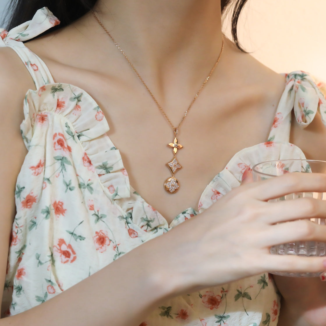 [ELAN LUXE]STAR AND SUN DIAMOND PINK GOLD NECKLACE