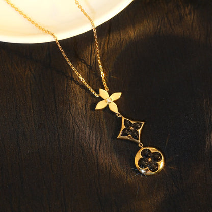 [ELAN LUXE]STAR AND SUN ONYX PINK GOLD NECKLACE