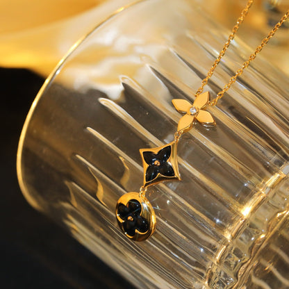 [ELAN LUXE]STAR AND SUN ONYX PINK GOLD NECKLACE