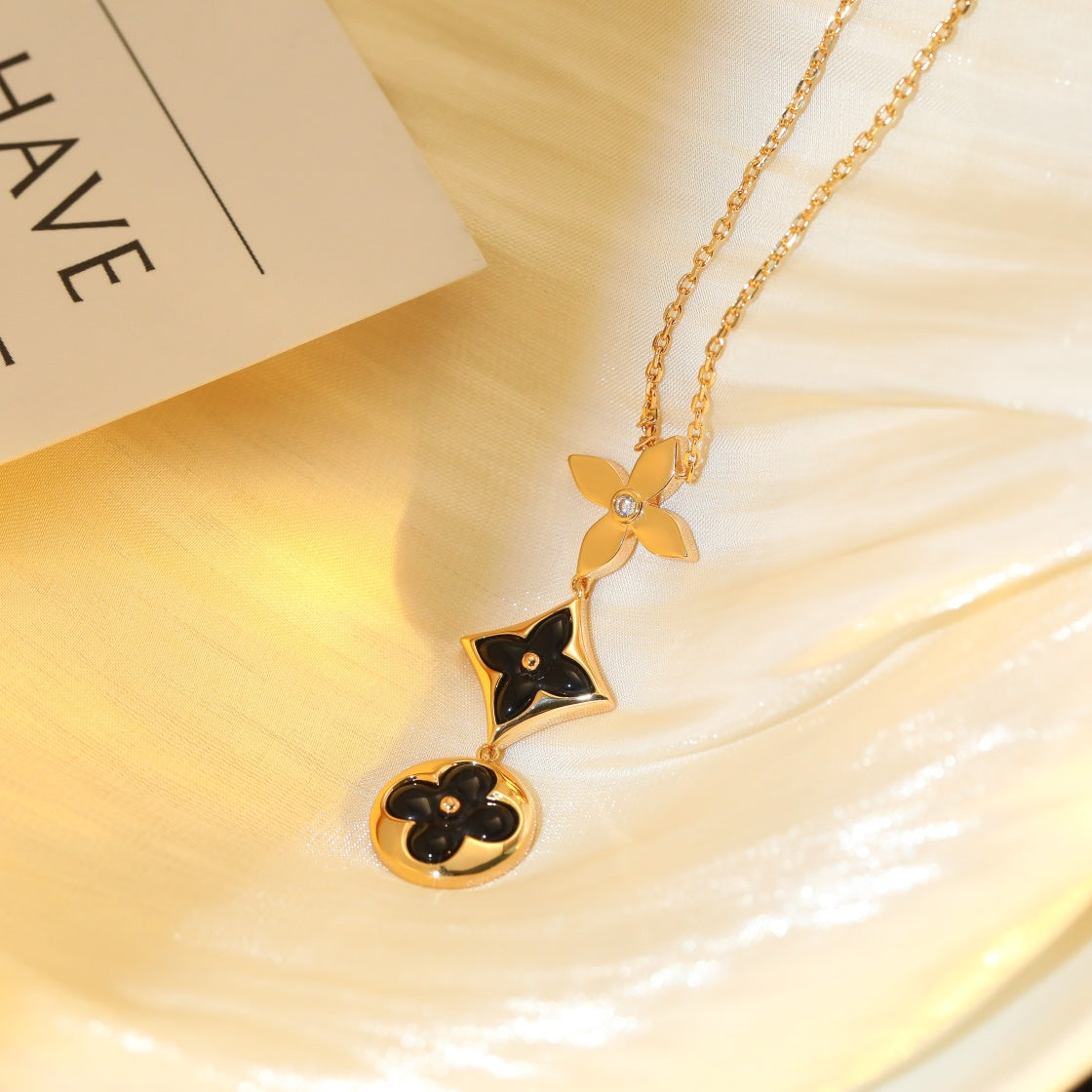 [ELAN LUXE]STAR AND SUN ONYX PINK GOLD NECKLACE