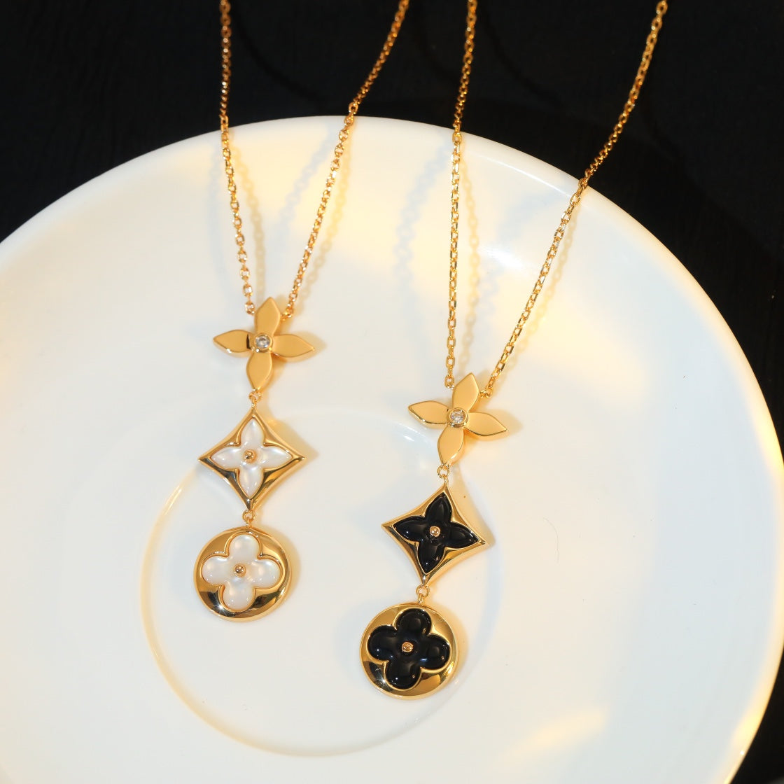 [ELAN LUXE]STAR AND SUN ONYX PINK GOLD NECKLACE