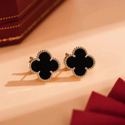 [ELAN LUXE]CLOVER MEDIUM 1 MOTIFS  ONYX STUD EARRINGS