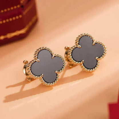 [ELAN LUXE]CLOVER MEDIUM 1 MOTIFS  ONYX STUD EARRINGS