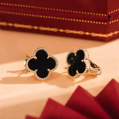 [ELAN LUXE]CLOVER MEDIUM 1 MOTIFS  ONYX STUD EARRINGS