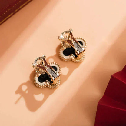 [ELAN LUXE]CLOVER MEDIUM 1 MOTIFS  ONYX STUD EARRINGS