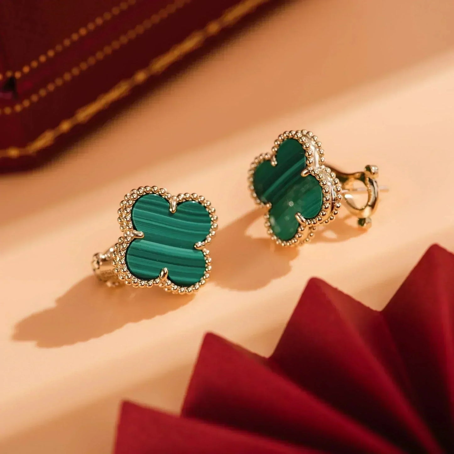 [ELAN LUXE]CLOVER MEDIUM 1 MOTIFS MALACHITE  EARRINGS